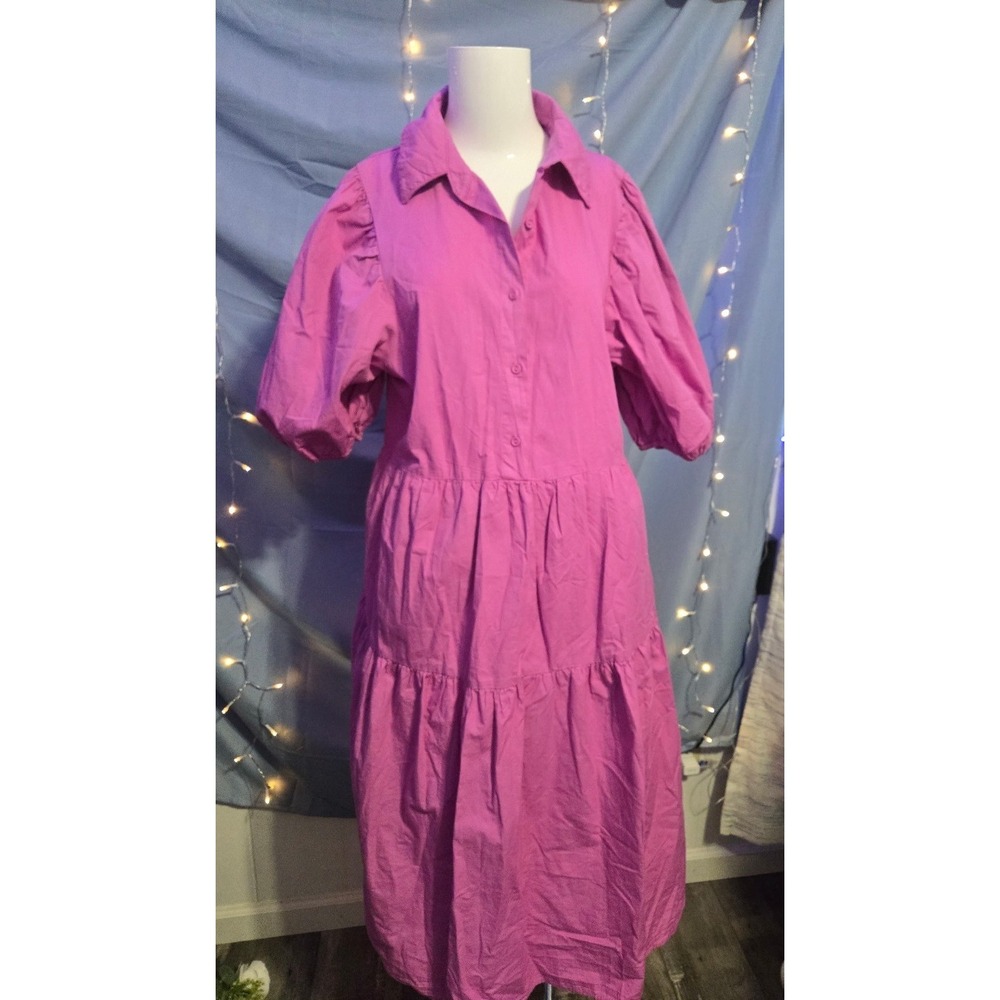 Anthropologie Amadi Violet Puff Sleeve Tiered Midi Dress Purple Cotton NWT